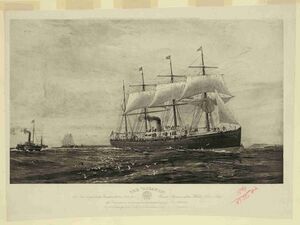 «Океаник» входит в порт Квинстаун (Ков) во время рейса из Нью-Йорка в Ливерпуль 12 июня 1871 года