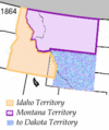 Раздел Территории Айдахо в 1864 году. Синяя часть отошла к Территории Дакота, а впоследствии стала Территорией Вайоминг