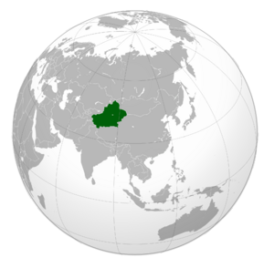 Карта Восточного Туркестана Сверху: на карте мира Снизу: на карте Китая
