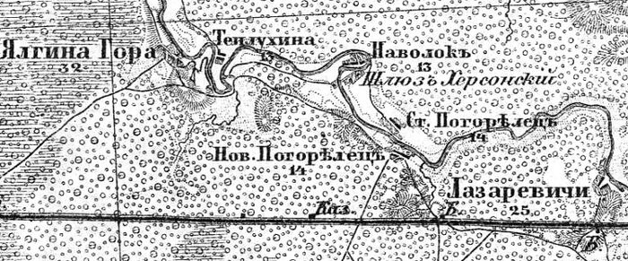 Деревня Старый Погорелец на карте 1913 г.