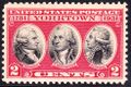 Марка США, выпущенная к 150-летию осады Йорктауна, с изображением Жан-Батиста Рошамбо, Джорджа Вашингтона, Франсуа де Грасса