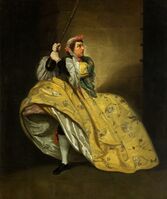 Актёр Дэвид Гаррик в комедии «Оскорблённая жена» Джона Ванбру на сцене Королевского театра на Друри-Лейн, 1763.